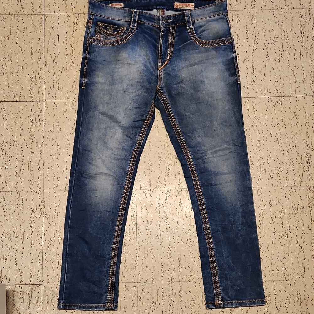 True Religion Blue Wash Double Stitch Ricky Super T Straight Leg Jeans Vintage